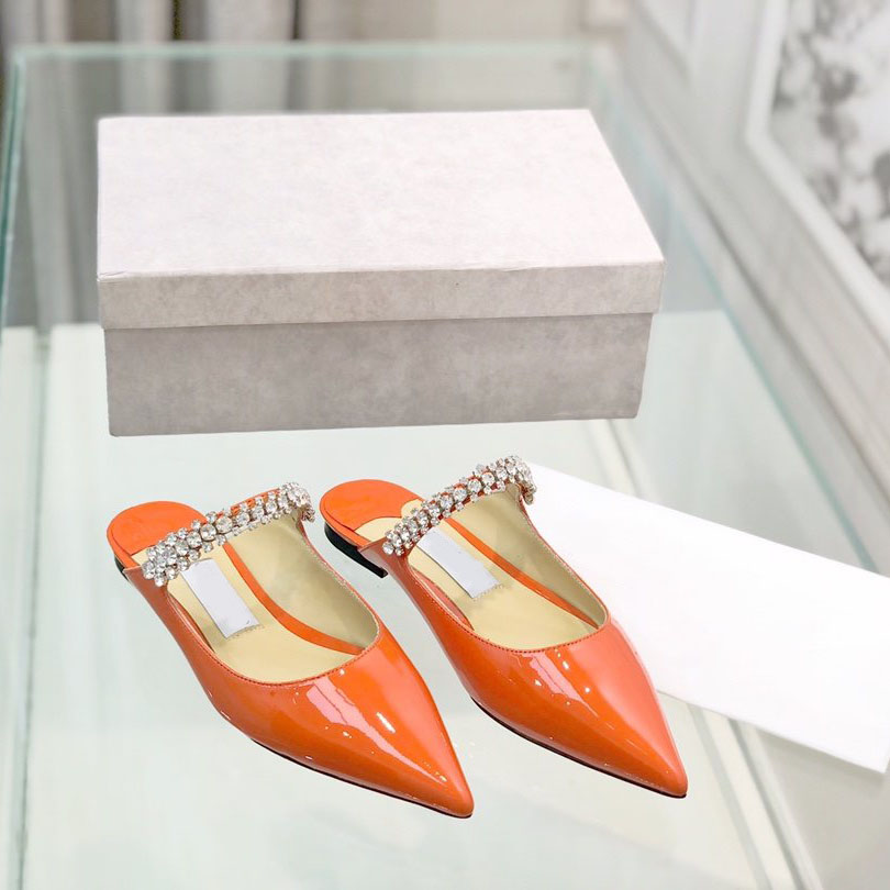 Top quality Cryatal Rhinestones Sandals Bing Mules Slides flats stilletto heels Patene leather sole Fashion Wedding shoes Wome's luxury designers factory footwear