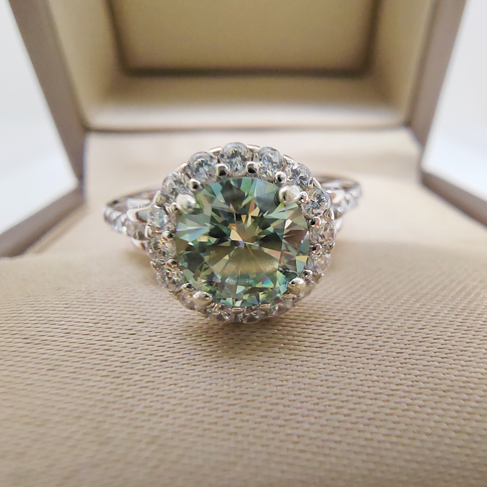 Wedding Rings Luomansi S925 Vintage Silver Ring 1 Carat Green Yellow Pink Blue Jewelry Pass Diamond Test Party Memorial Gift 230808