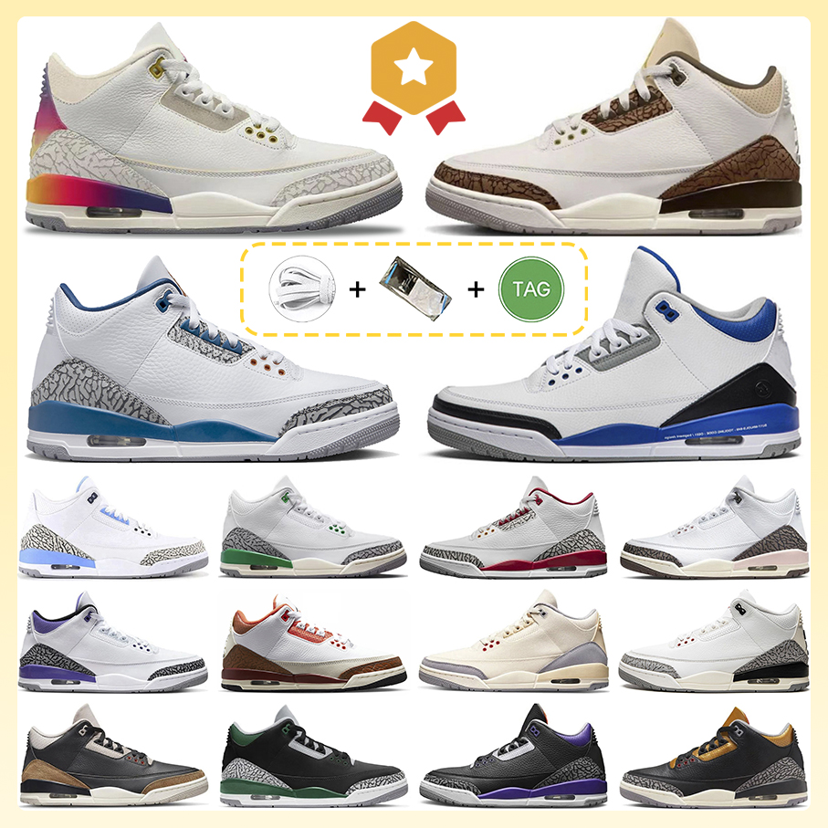 Jumpman 3 3s Basketball Shoes White Cement Fragment Palomino White Cement Lucky Green UNC Muslin Dark Iris Neapolitan Medellin Sunset Sneakers for Men and Women