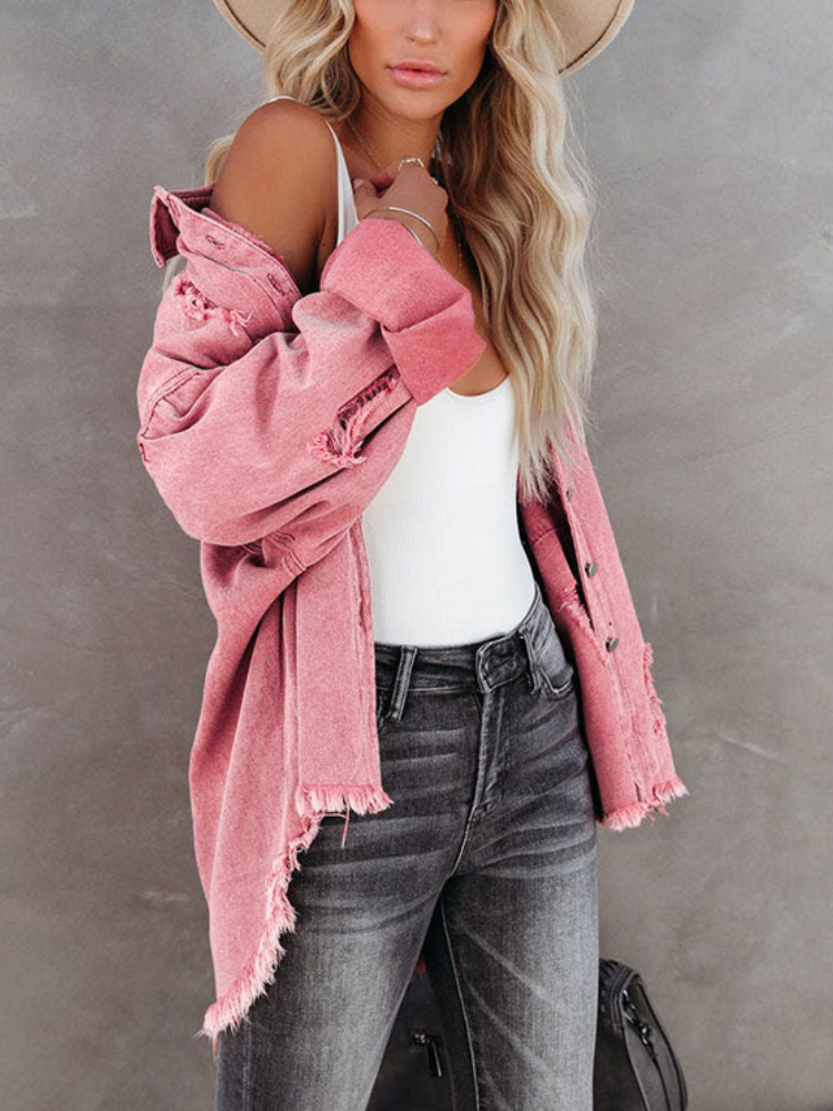 Womens Jackets for Women Spring Autumn Lapel Long Sleeve Denim Coat Vintage Clothing Streetwear Ladies Tops Coats Frayed 230808