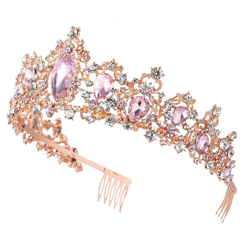 Wedding Hair Jewelry Gorgeous Pink Crystal Crown Royal Queen Tiaras Headbands for Girls Prom Bridal Crowns Bride Diadem Wedding Hair Jewelry 230808
