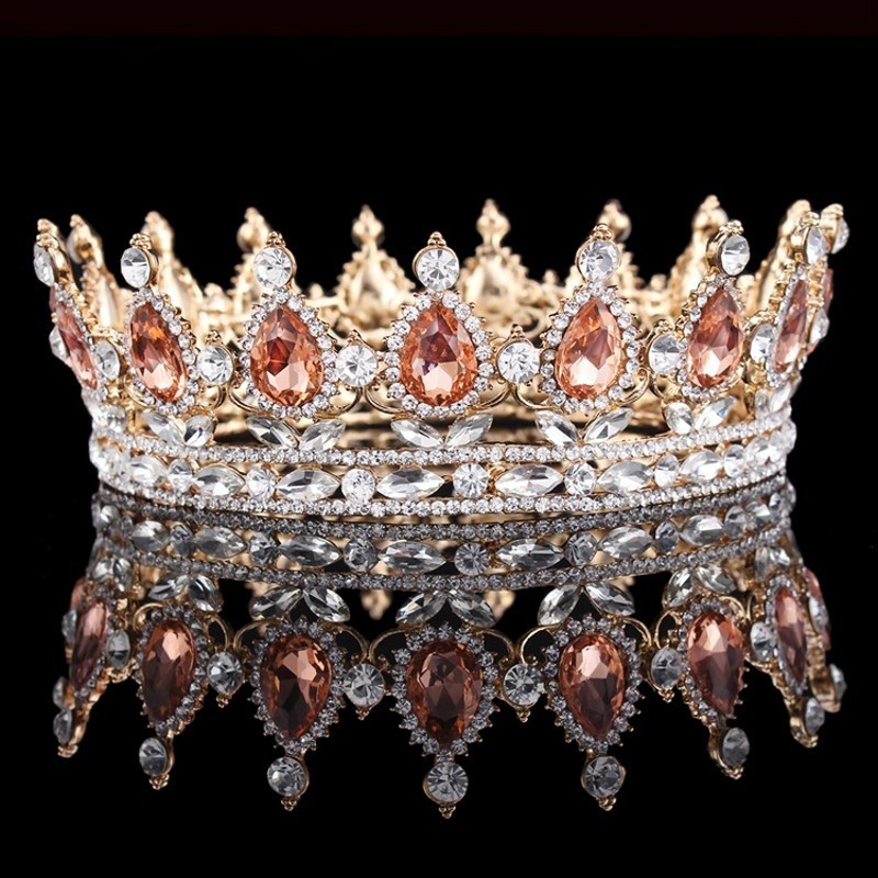 Wedding Hair Jewelry Bride Royal Pink Crystal Queen King Tiaras Baroque Round Crowns Big Pageant Diadem Headband Wedding Hair Accessories 230808