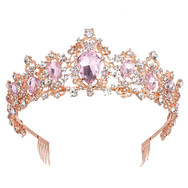 Wedding Hair Jewelry Gorgeous Pink Crystal Crown Royal Queen Tiaras Headbands for Girls Prom Bridal Crowns Bride Diadem Wedding Hair Jewelry 230808