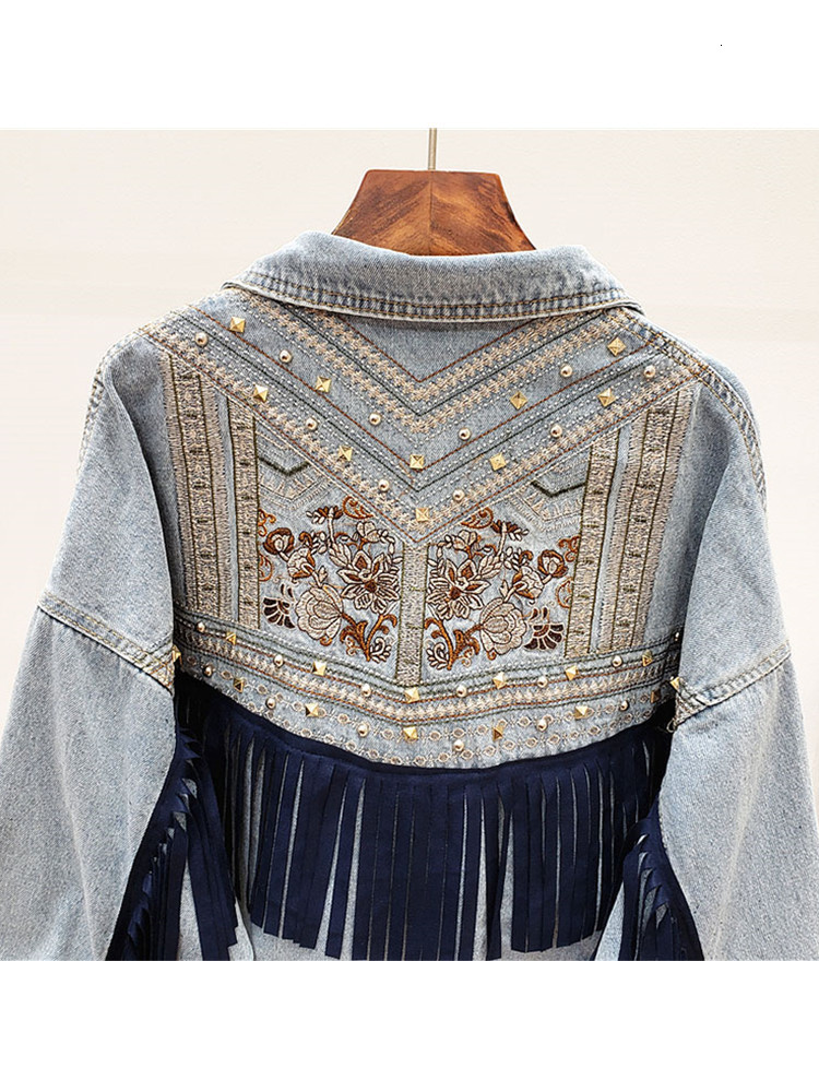 Womens Jackets Spring Autumn Embroidered Tassel Denim Coat Top Korean Vintage Ethnic Style Loose Jacket Women 230808