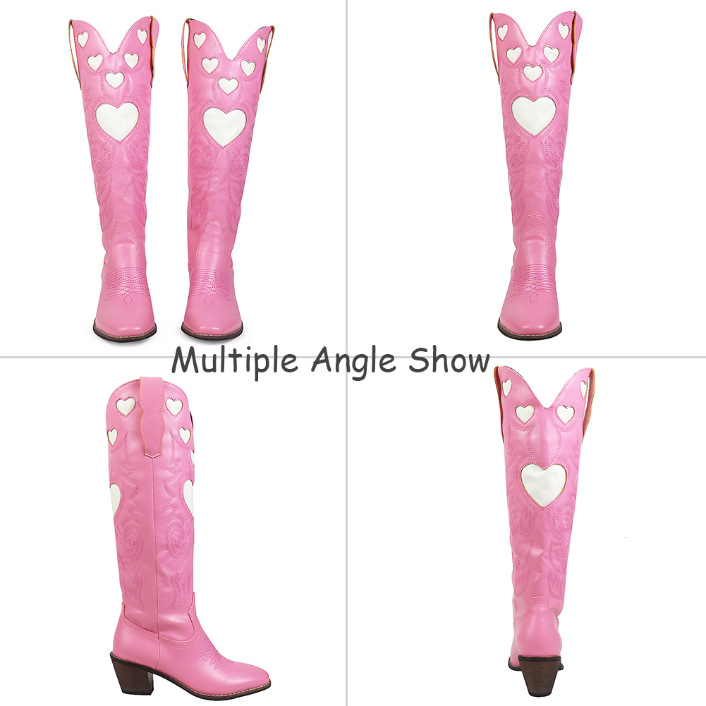 Heart-Shaped Womens 893 Cowboy Cowgirl Design Fashion Sweet Sugar Western Boots Slip On Pink Retro Shoes Pointed Toe 230807 351