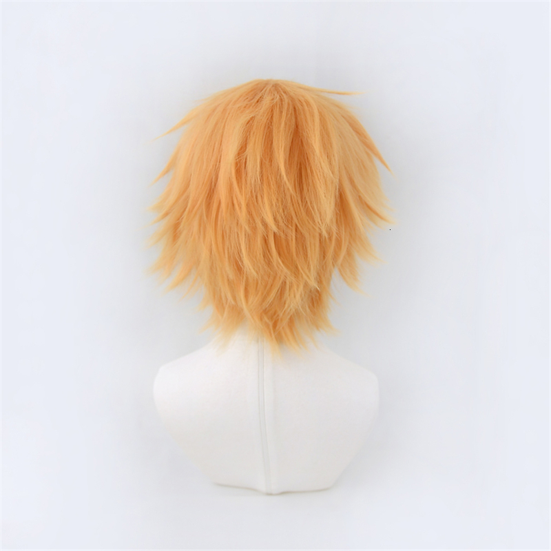 Cosplay Wigs Chainsaw Man Denji Wig Cosplay Costume Golden Short Heat Resistant Synthetic Hair Halloween 230808
