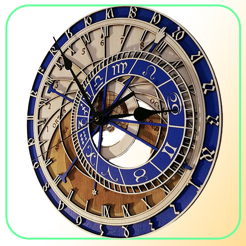 Creative Prague Astronomical Wooden Living Room wall Quartz Home Decoratio Wood clock Mute LJ2012049605369