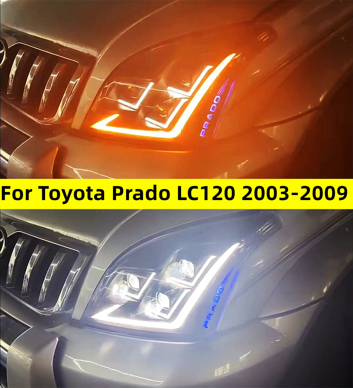 Auto Headlights for Toyota Prado LC120 2003-2009 LED Lens Head Lights High Beam Turn Signal Running Light