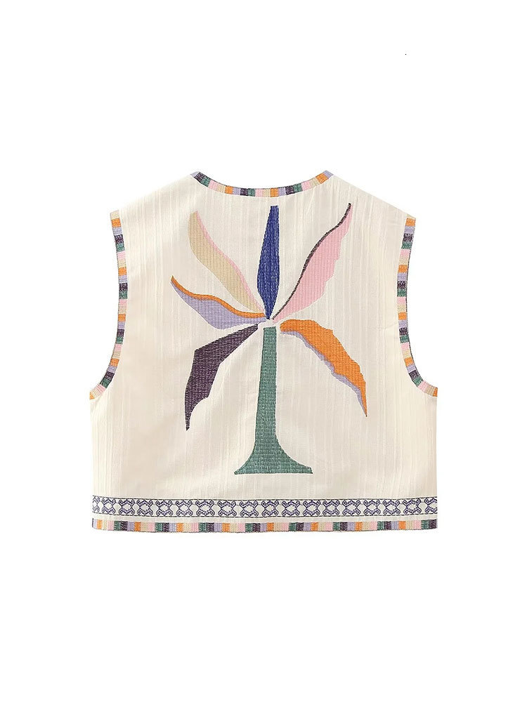 Women's Vests Floral Embroidered Short Cardigan for Women Vintage Sleeveless Round Neck Vests Summer Female Chic High Street Waistcoats 230808