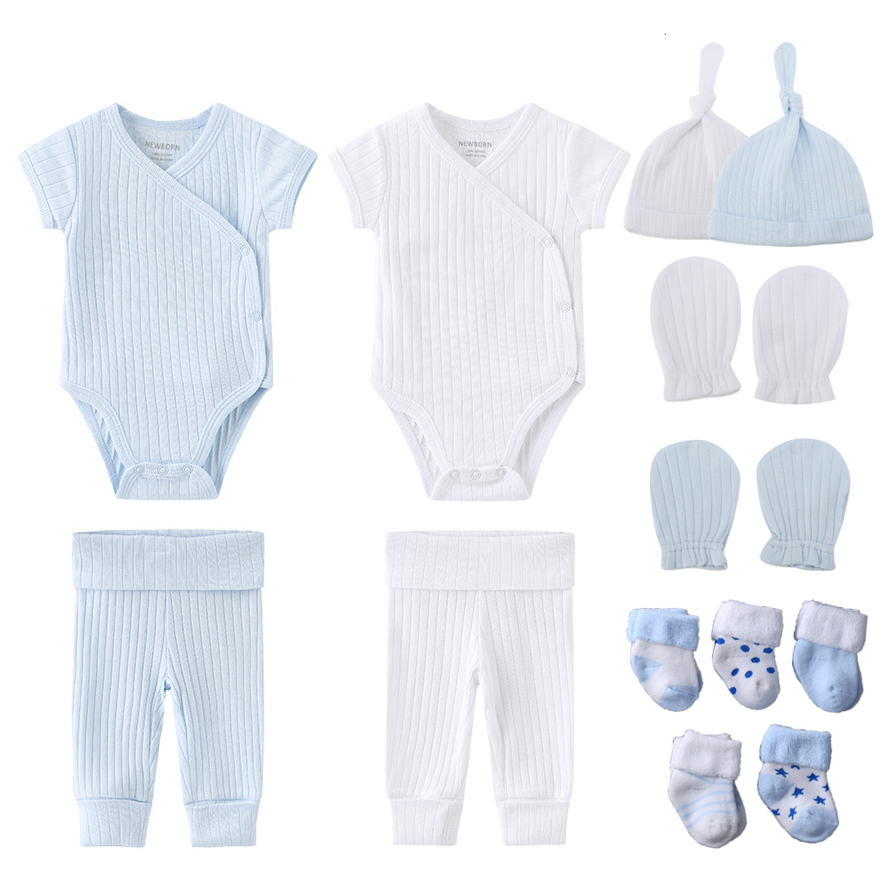 Clothing Sets Solid Color Born Cotton Bodysuits Pants Gloves Hats Socks Baby Girl Clothes Unisex Short Sleeve Boy Bebes 230808