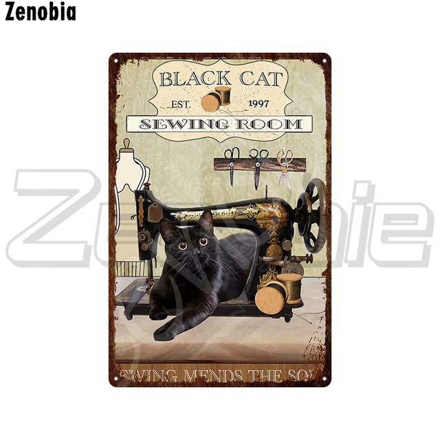 Cat Taking A Bath Funny Metal Sign Black Cat Metal Poster Pet Bath Shop Tin Sign Animal Vintage Plaque Wall Stickers for Bathroom Home Art Decoration 