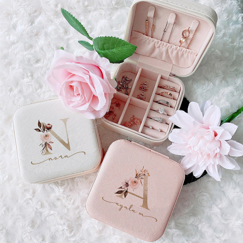Jewelry Boxes Zipper Box Personalized Gifts Leather Travel Case with Name Bridesmaid Proposal Jewellery Holder for Her 230808