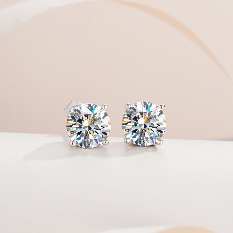 Stud Earrings 4ct Round Moissanite Dia Women Sterg Sier D Color VVS Ear Studs Pass Platinum Plate