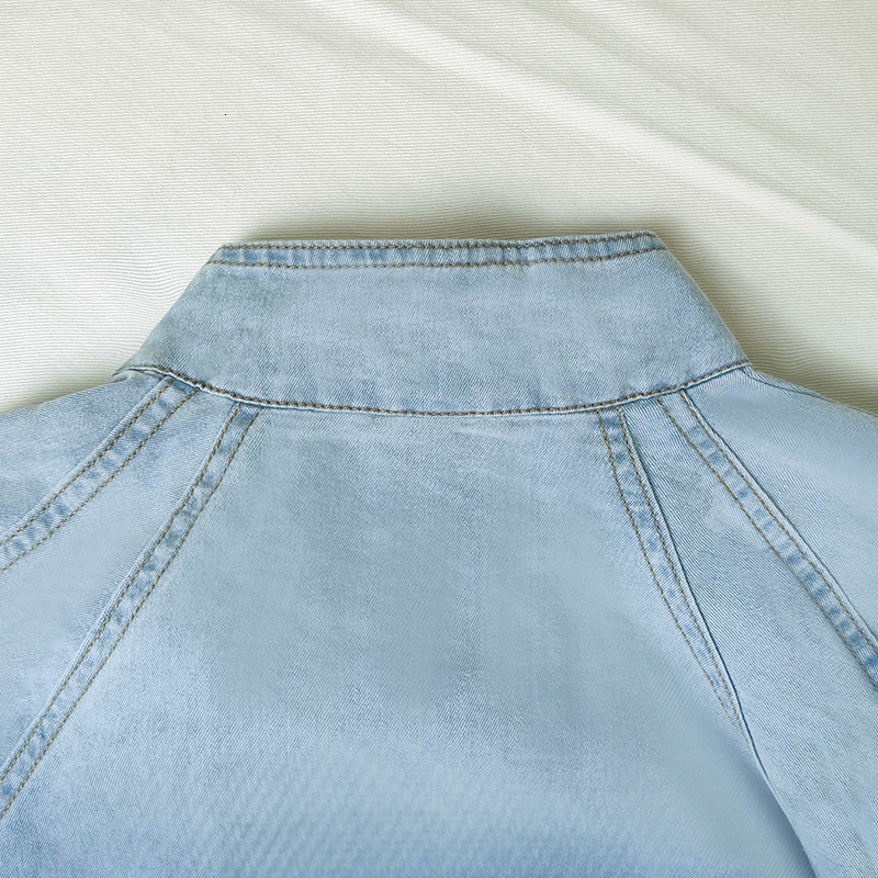 Women's Jackets Blue Denim Top Summer Bubble Sleeve Button Lace-up Y2K Clothing Fashion Casual Elegant Short Jacket for Street Ladies 230807