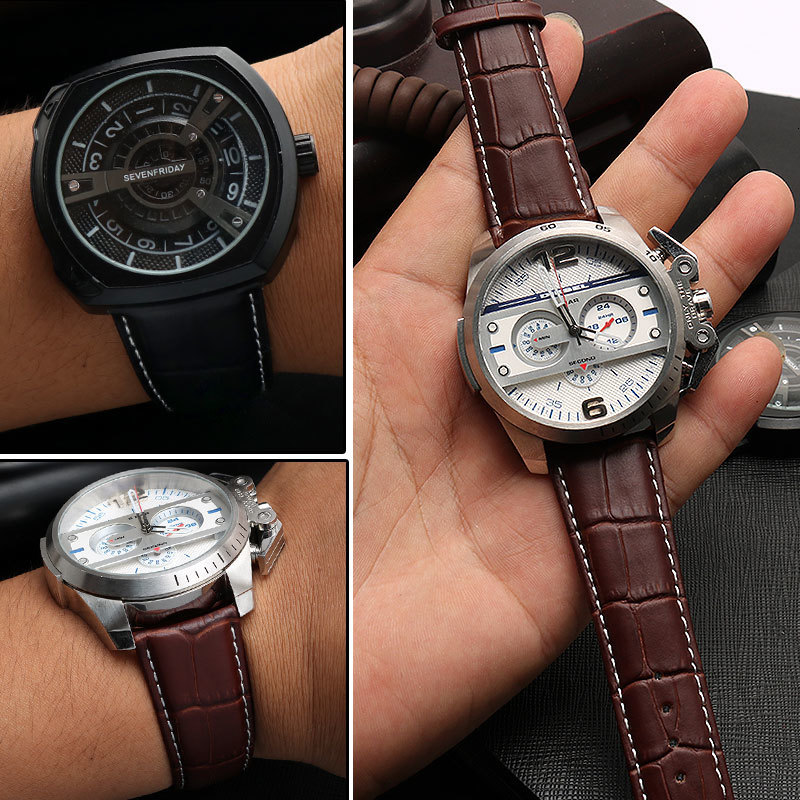 Watch Bands Watch strap 23mm 24mm 26mm 28mm big width Black brown Mens Alligator Genuine Leather Watch Strap Band bracelets 230808