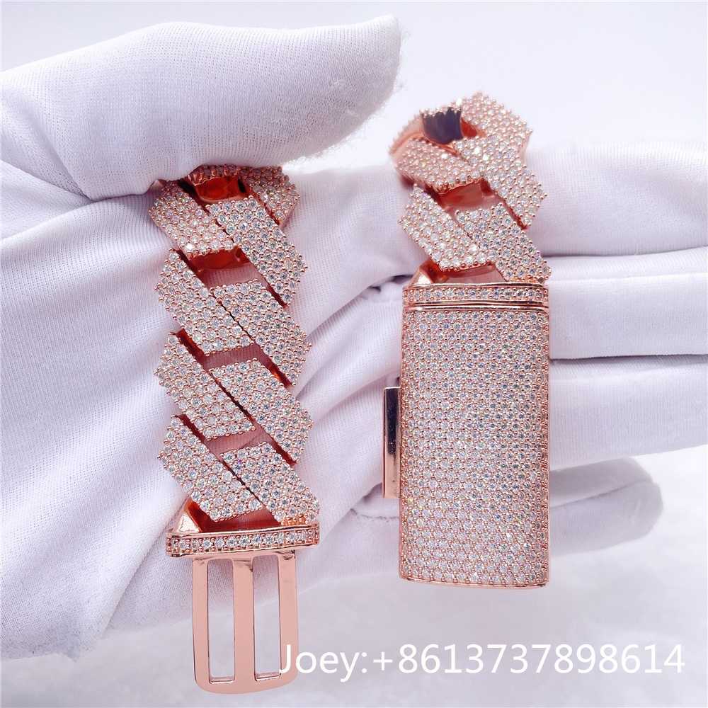 Hip Hop Jewelry 20mm Width Gold Plated Necklace Vvs Moissanite Diamond Ice Cuban Chain 925