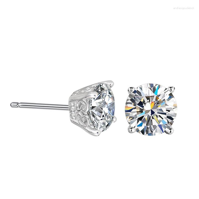 Stud Earrings 4ct Round Moissanite Dia Women Sterg Sier D Color VVS Ear Studs Pass Platinum Plate