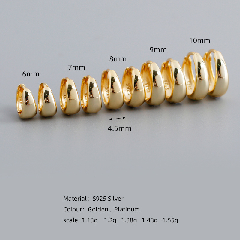 Hoop Huggie 925 Sterling Silver Earring Classic Golden Wide Noodles Round Ear Ring Multi Size Wild Personality Trend Female Girl Jewelry 230807