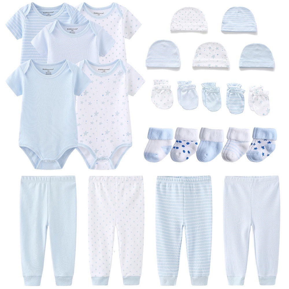 Clothing Sets Solid Color Born Cotton Bodysuits Pants Gloves Hats Socks Baby Girl Clothes Unisex Short Sleeve Boy Bebes 230808