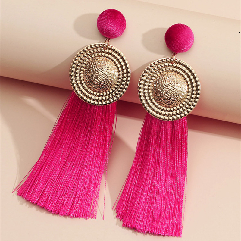 Dangle Chandelier Boho Vintage Fashion Trends Trendy Woman Earrings Set For Women Long Tassel Alloy Pink Wool Piercing Hoop Earrings 230808
