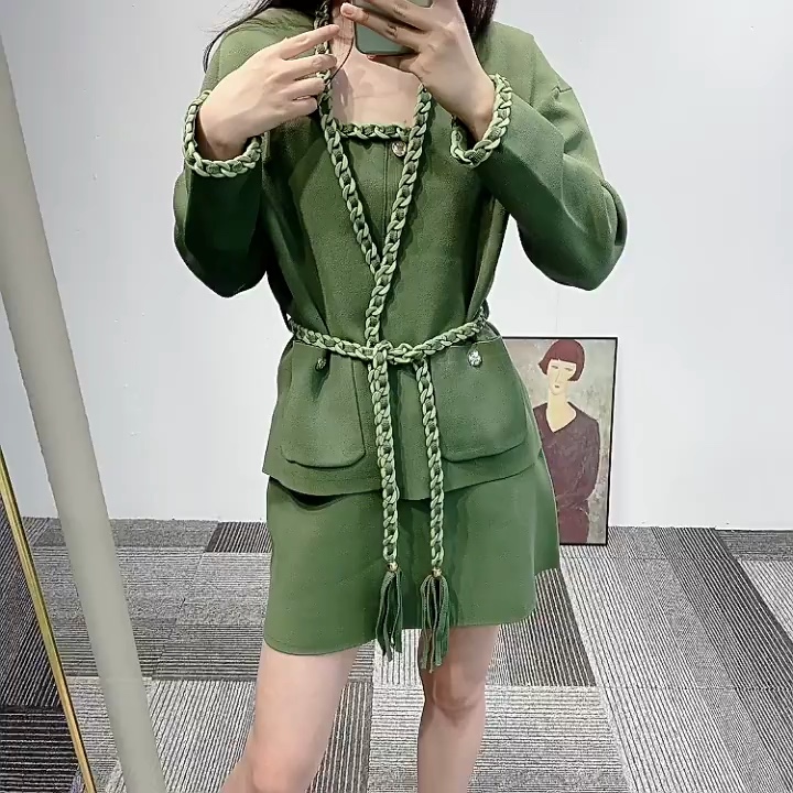 New MAJE Cardigan Braided Hem Fringe Rope Knitted Coat