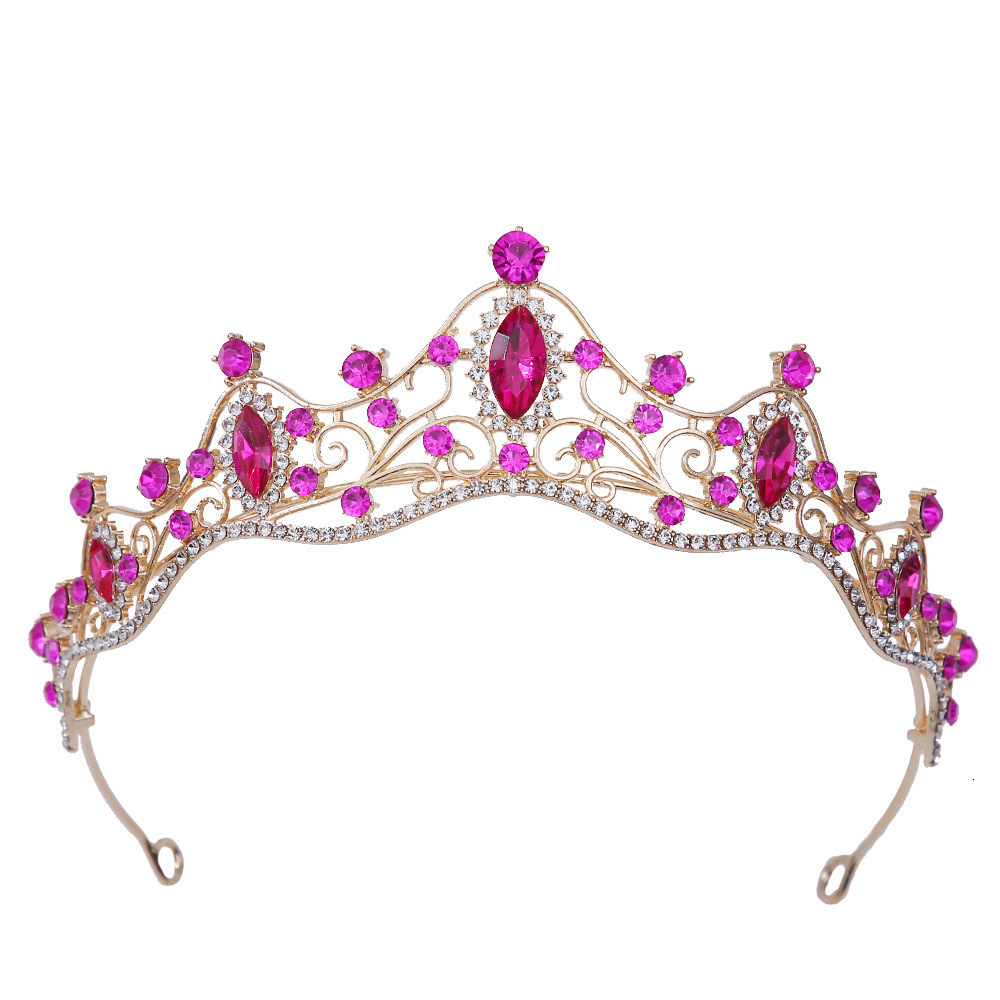 Wedding Hair Jewelry Fashion Simple Pink Crystal Wedding Crown Bridal Headpiece Women Baroque Tiaras Bride Party Crowns Hair Accessories 230808