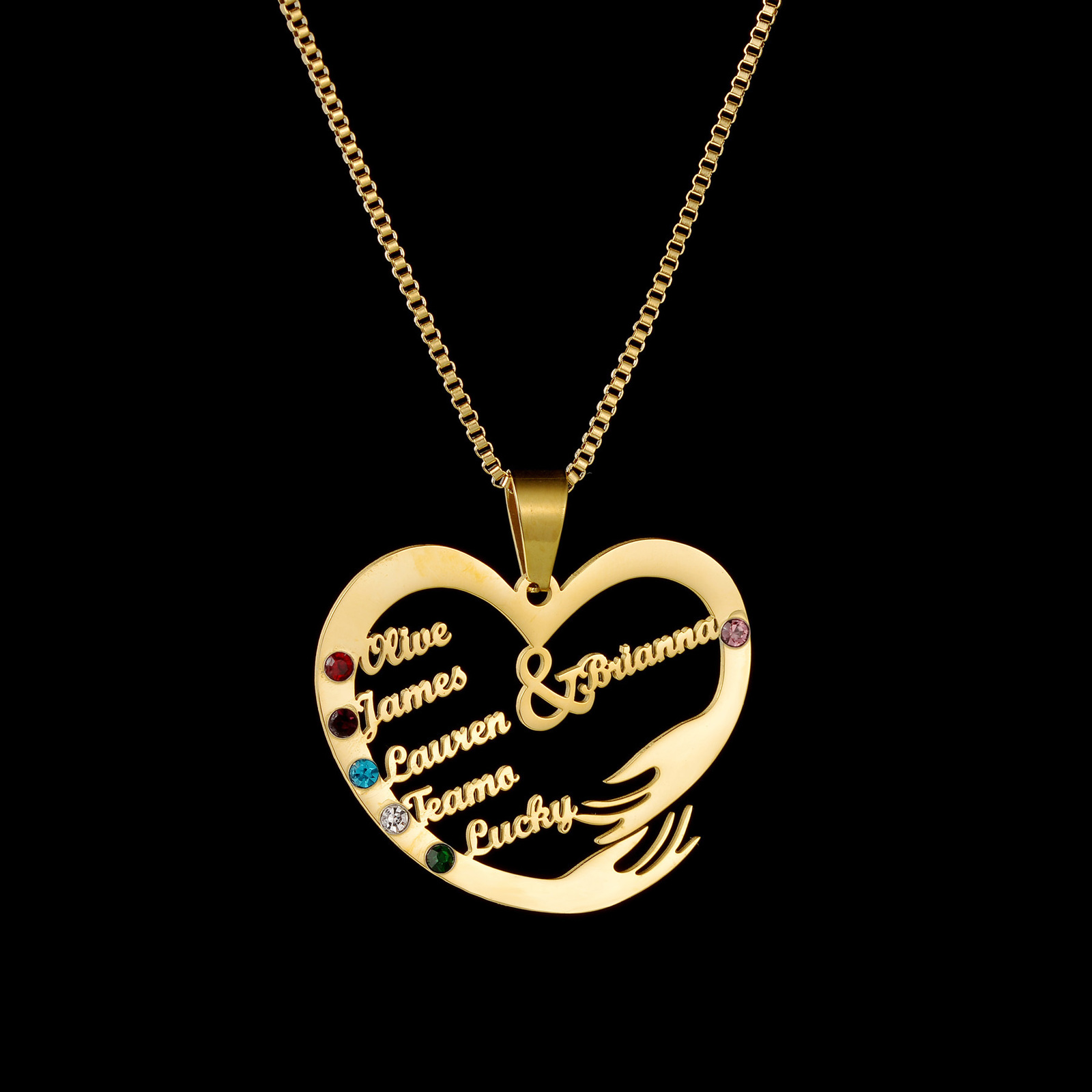 Charms Custom Family Names Necklaces Personalized Stainless Steel Nameplate Birthstone Heart Hand Hug For Women Birthday Gift 230808
