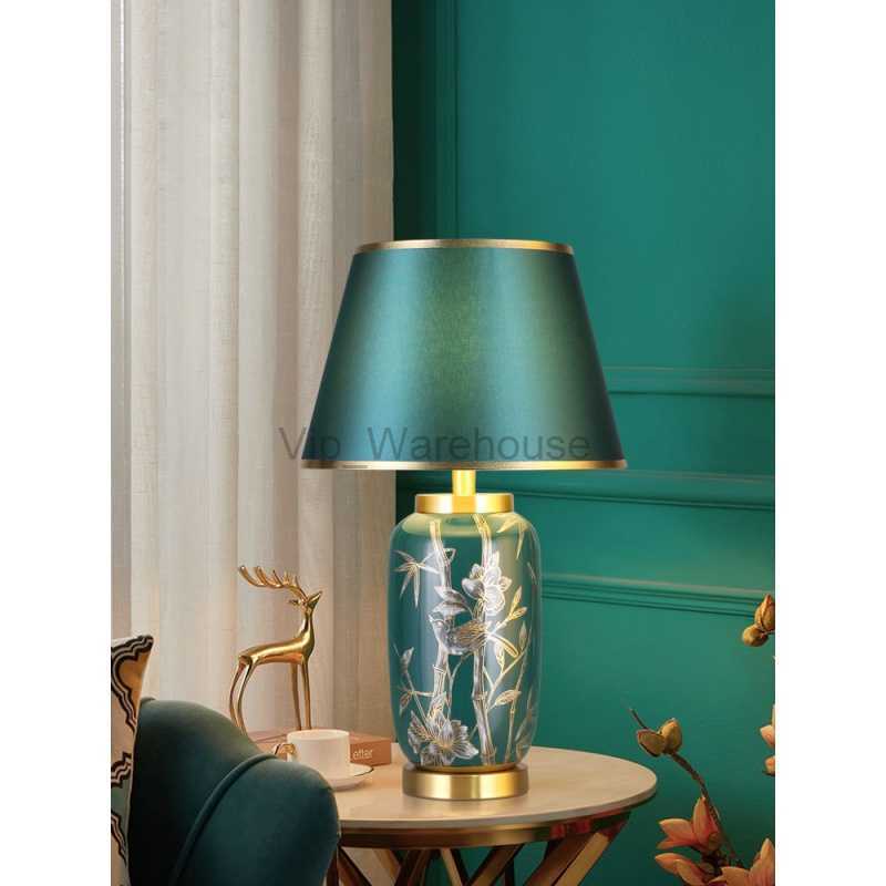 Ceramic Light Lamp Copper Living Room Sofa Corner Table Master Wedding Bedroom Bed HKD230808