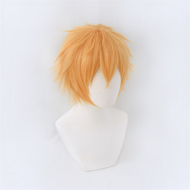 Cosplay Wigs Chainsaw Man Denji Wig Cosplay Costume Golden Short Heat Resistant Synthetic Hair Halloween 230808