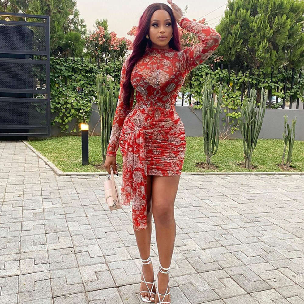 Wind Mesh Tight Dress Round Neck Long Sleeve Strap Wrapped Hip Skirt Sexy Trendy Pullover Children