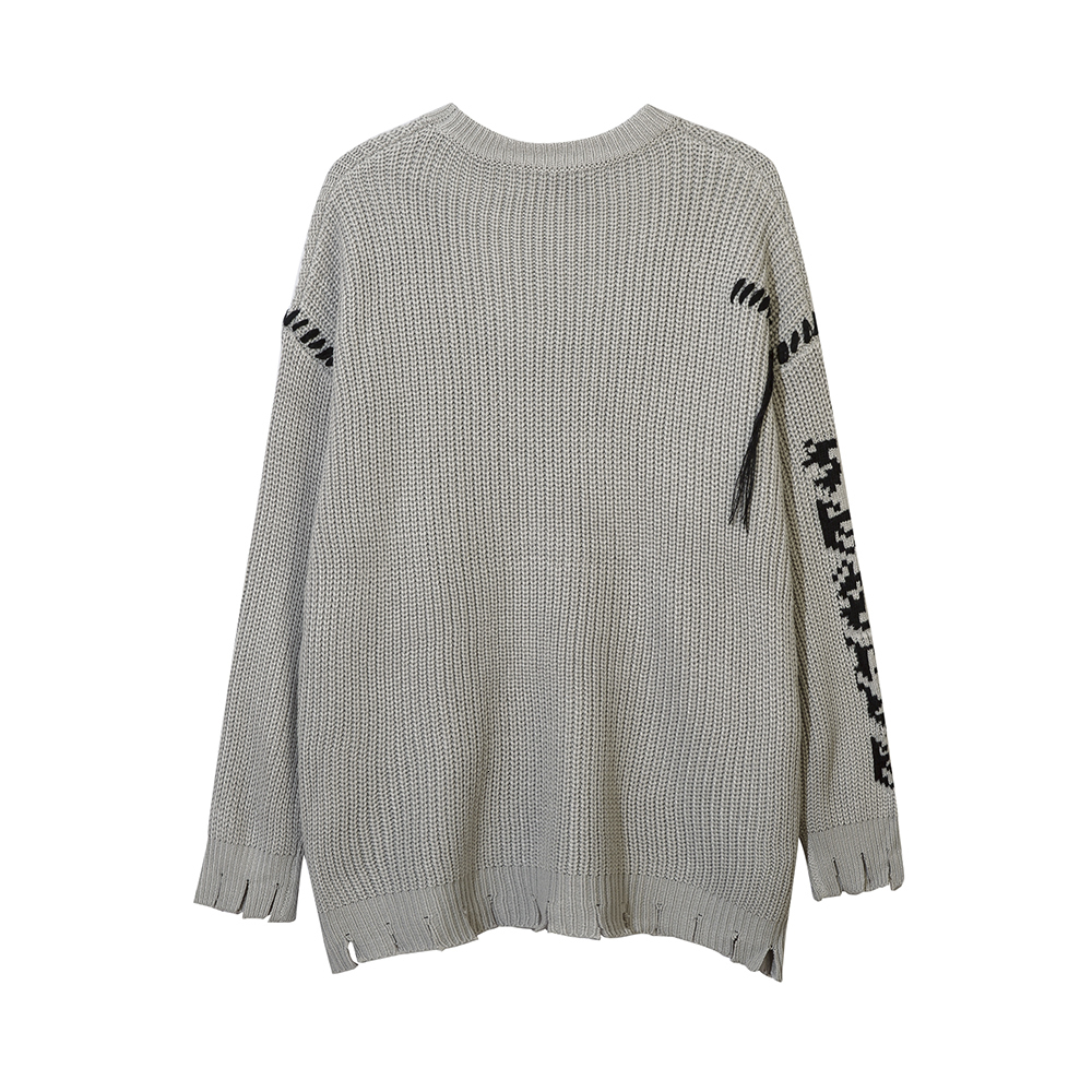 Men's Sweaters Love Pattern Ripped Tassel Hole Casual Pullover Sweater for Men and Women Baggy Y2k Ropa Hombre Moletom Masculinos Knitted Tops 23