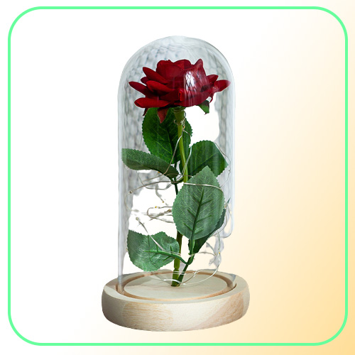 Romantic Eternal Rose Flower Glass Cover Beauty and Beast LED Battery Lamp Birthday Valentine039s Day Mother Gift Home Decorati2967651