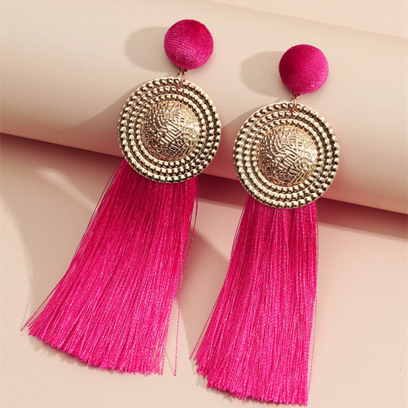 Dangle Chandelier Boho Vintage Fashion Trends Trendy Woman Earrings Set For Women Long Tassel Alloy Pink Wool Piercing Hoop Earrings 230808