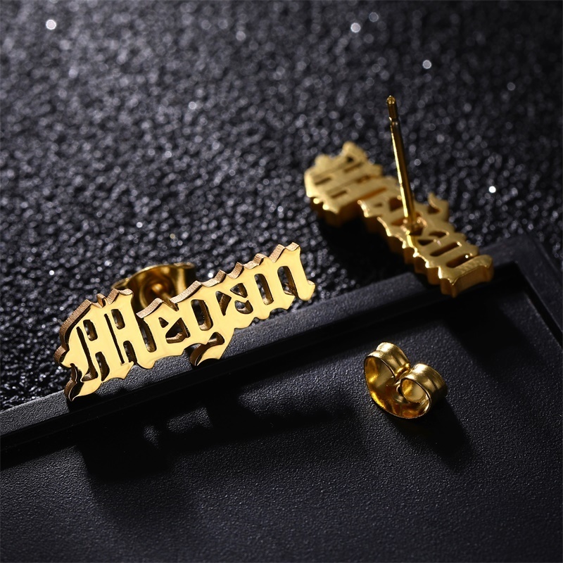 Hoop Huggie 1 Pair Personalized Custom Name Earrings for Women Men Stainless Steel Customized Nameplate Stud Earring Gift Hip Hop Jewelry 230808