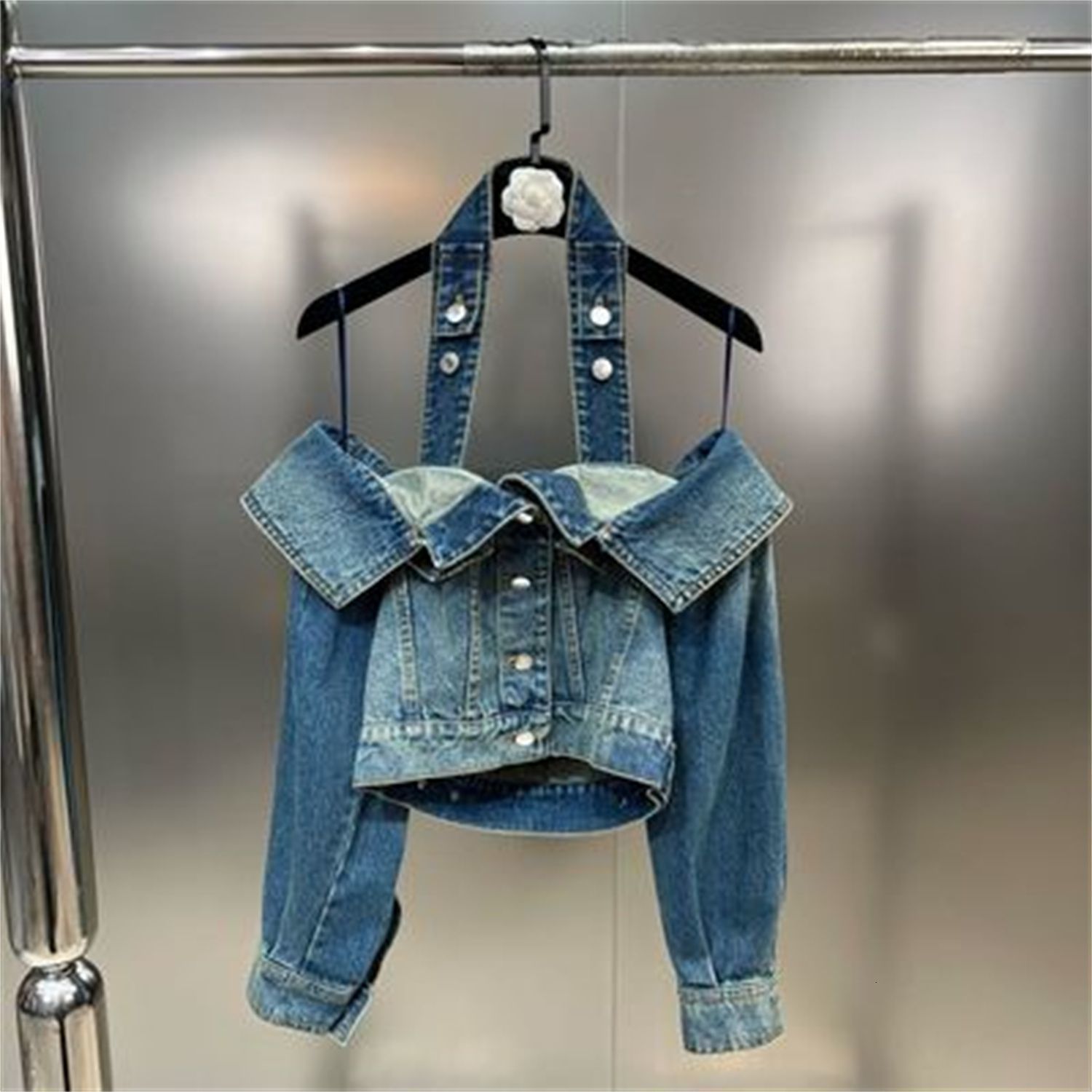 Womens Jackets Fashion Off Shoulder Denim Jacket for Women Long Sleeve Sexy Slim Neck Belt Outerwear Jean Coat Top Clothing 230808