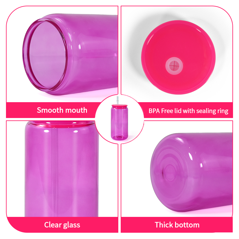 Sublimation 16oz Colored Glass Can with PP Lids Tumbler Shape Bottle with Lid and Straw Summer Drinkware Mason Jar Juice Cup Z11