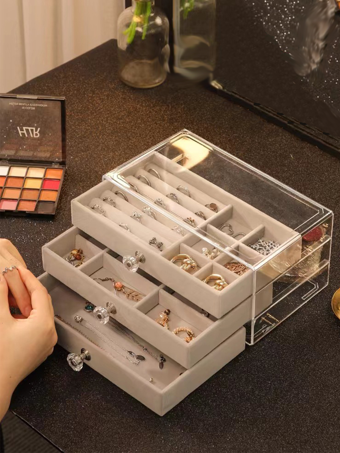 Jewelry Boxes three layer clear drawer earrings bracelet storage box Earrings ring jewelry 230808