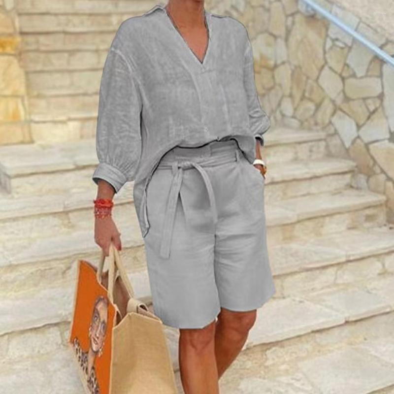 Womens Tracksuits Summer Cotton Linen Short Suits Tracksuit Top Wide-leg Set Female Trendy Casual Fashion Sport Ladies 2 Piece