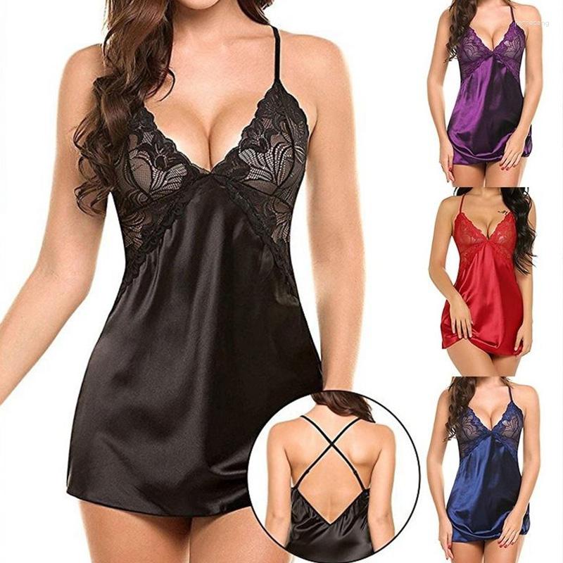 Women's Sleepwear Women Sexy Nightdress Lingerie Lace Satin Silk Sex Erotic Top Underwear Nightgown Babydolls Pajamas Exotic Costume