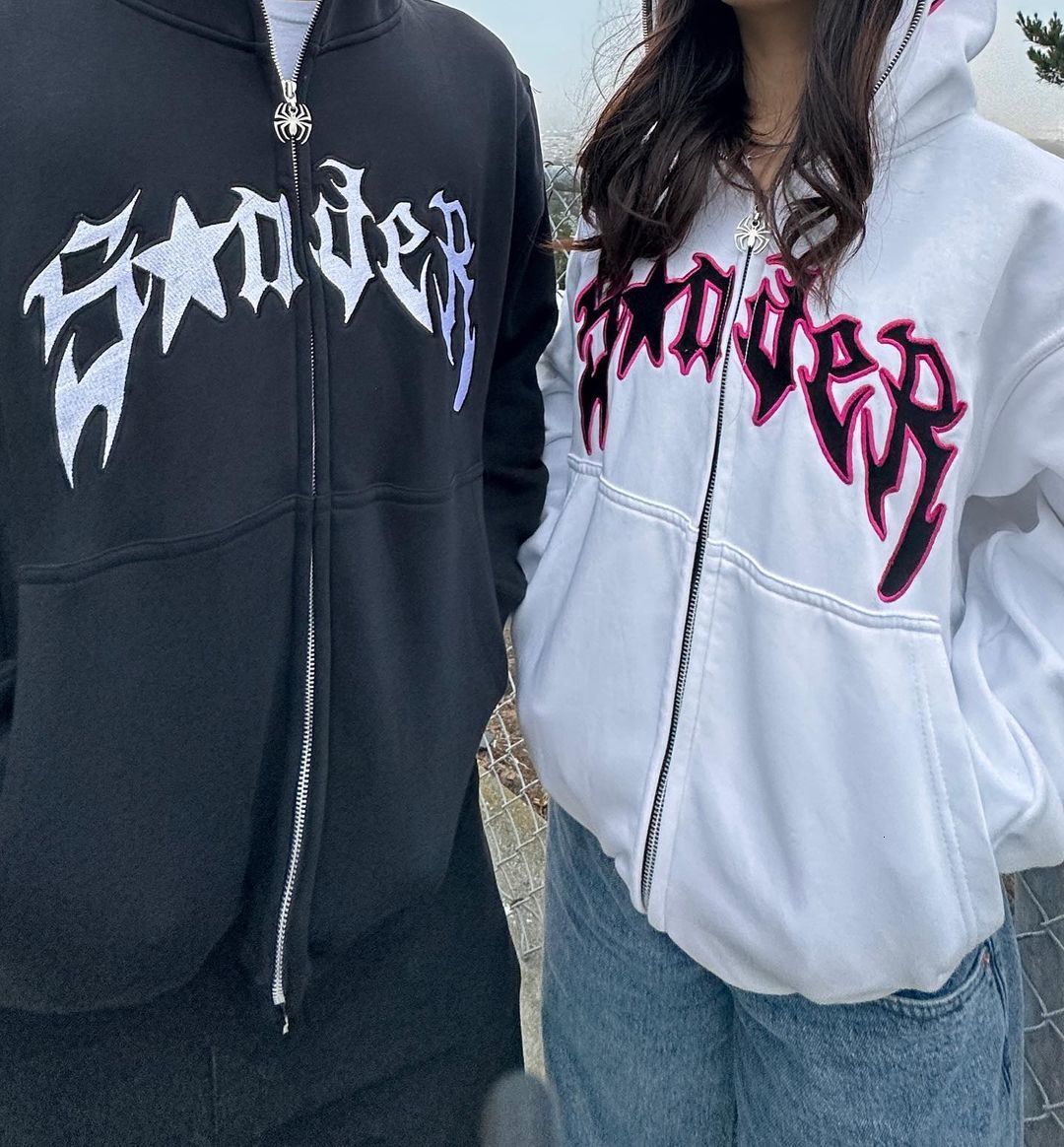 Men's Hoodies Sweatshirts Harajuku Fashion Y2K Oversized Coat Personality Spider Print Women's Hoodie Punk Couple Full Zip Up Tops Kawaii Cl