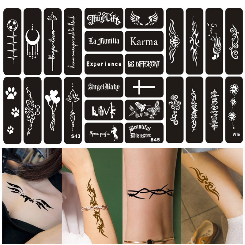 Other Permanent Makeup Supply 38-150pcsset Henna Tattoo Stencils for Hands Arm Body Airbrush Stencil Template Supplies Glitter Tattoo Stencil Women Me