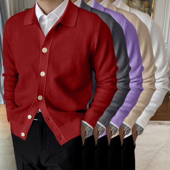 Men's Sweaters Single-breasted men's cardigan casual fashion simple square collar warm solid color men's cardigan spring basic sweater 
