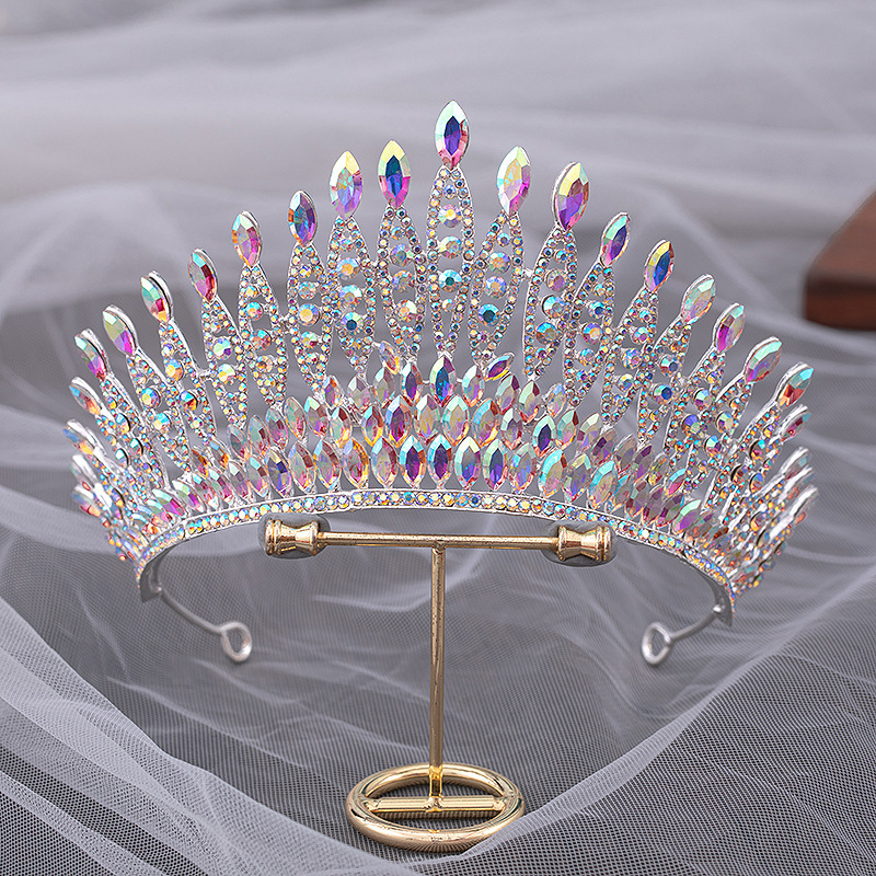 Wedding Hair Jewelry Quality Pageant Pink Bridal Crown Headdress Royal Queen Large Water Drop Crystal Tiaras Diadem Wedding Hair Jewelry Accessories 2
