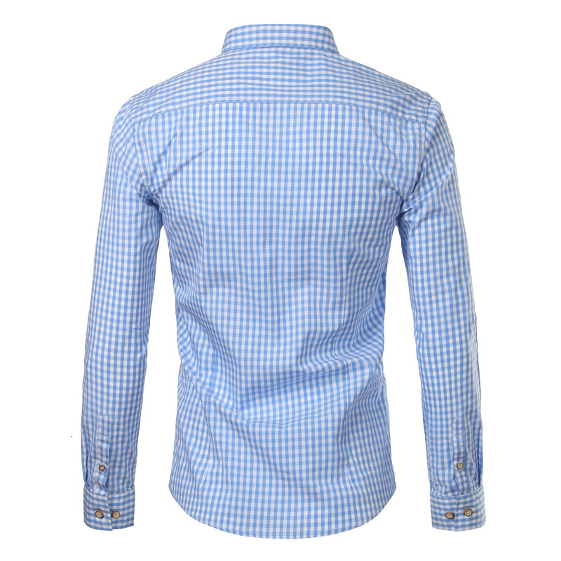 Men's Dress Shirts Small Plaid Button Down Shirt Men Summer Long Sleeve Slim Fit Mens Dress Shirts Casual Checks Gingham Chemise Homme 230808