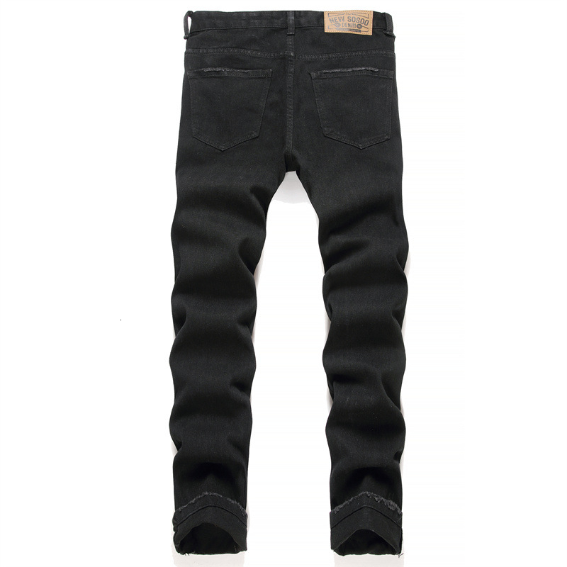 Mens Jeans Black Ripped Applique Embroidered Punk Style MidRise Slim Pencil Pants Fashion Streetwear 230809
