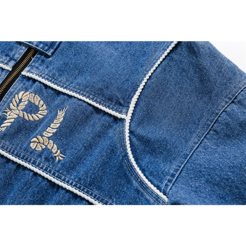 Mens Jackets Retro Line Decoration Denim Jacket Men Women Couple Loose Zipper Cowboy Coats Spring Fashion Jeans 230809