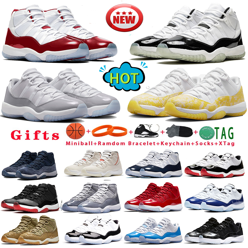 Jumpman 11 Basketball Shoes Cement Cool Grey Cherry 11s Men Women Sneakers DMP 2023 Gamma Blue Low Yellow Snakeskin Midnight Navy 72-10 Playoffs Bred Trainers