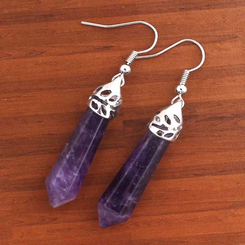 Dangle Chandelier KFT Natural Healing Crystal Rose Pink Quartz Stone Earring Lapis Lazuli Amethyst Hexagon Column Dangle Hook Earrings Women Girls 230