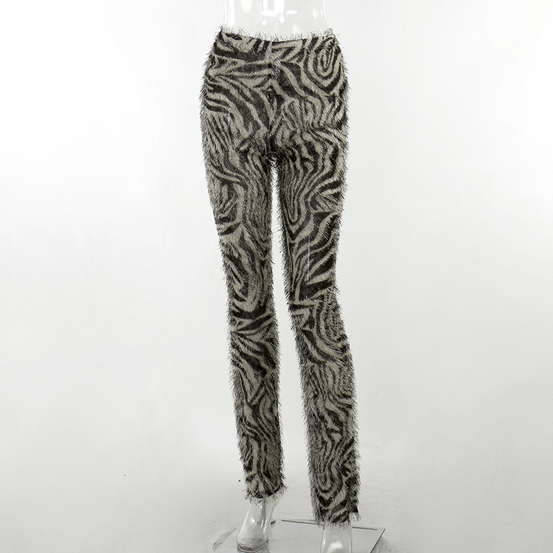 Men s Pants Zebra Striped Knitted Furry High Waist for Women Bottoms Streetwear Fall Winter Fashion Sexy Trousers YJ22454MH 230808