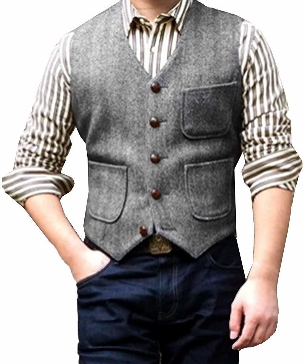 Men's Vests Men's Suit Formal V Neck Wool Herringbone Tweed Casual Waistcoat Formal Business Vest Groomman For Wedding Green/Black/Brown 230